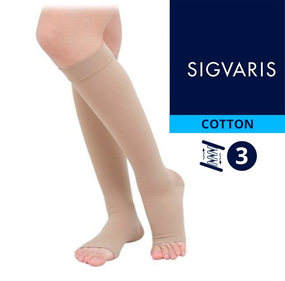 Компрессионные гольфы от варикоза SIGVARIS MEDICAL COTTON 3 класс компрессии открытый носок (мысок) для женщин и мужчин 14% ХЛОПКА