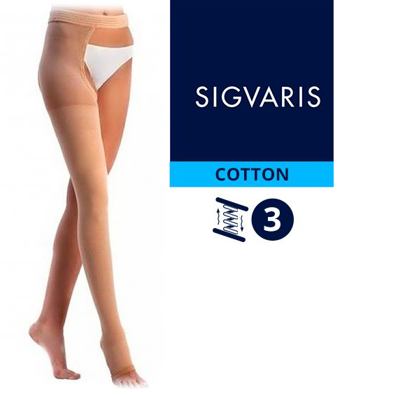 Компрессионный чулок от варикоза НА ОДНУ НОГУ с застежкой на талии SIGVARIS MEDICAL COTTON 3 класс компрессии открытый носок (мысок) для женщин и мужчин 14% ХЛОПКА