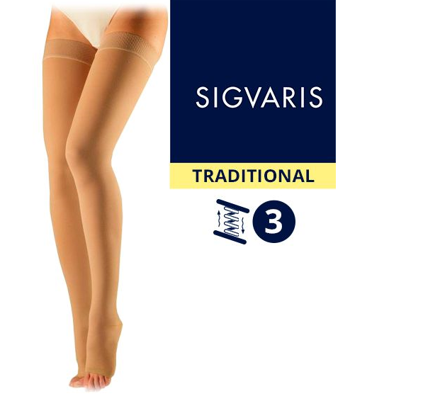 Компрессионные чулки от варикоза SIGVARIS MEDICAL TRADITIONAL 3 класс компрессии открытый носок (мысок) для женщин и мужчин 30% КАУЧУКА