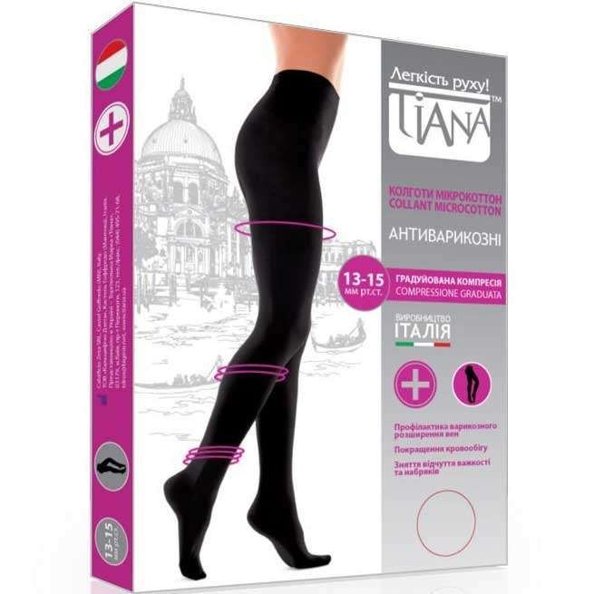 55% ХЛОПОК Компрессионные колготки Tiana профилактические с закрытым носком для женщин