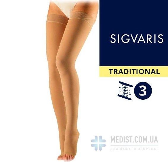 30% КАУЧУКА в составе - Компрессионные чулки SIGVARIS MEDICAL TRADITIONAL 3 класс компрессии с открытым носком для женщин и мужчин