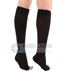 Компрессионные гольфы от варикоза Aurafix 2 класс компрессии с открытым носком (мыском) для женщин и мужчин черные