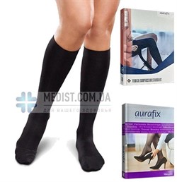 Компрессионные гольфы от варикоза Aurafix 1 класс компрессии закрытый носок для женщин и мужчин черные