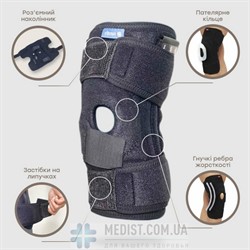 Бандаж для коленного сустава аэропреновый разъемный Aurafix 3103 с четырьмя гибкими ребрами жесткости и пателлярным кольцом ДЛЯ ЖЕНЩИН И МУЖЧИН