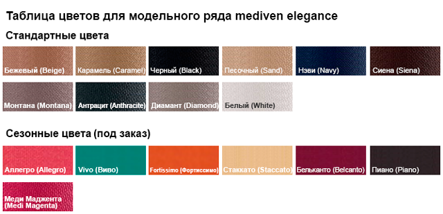 MEDIVEN ELEGANCE таблица цветов - цветовая гамма