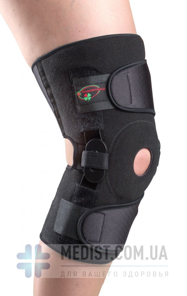 Бандаж с полицентрическими анатомическими шарнирами для сильной фиксации коленного сустава с регулируемым углом сгибания-разгибания К-1ПШ-2